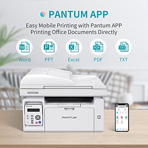 All in One Laser Printer Scanner Copier with Auto Document Feeder, Wireless Multifunction Black and White Laser Printer, Pantum M6552NW(W4G61A) White