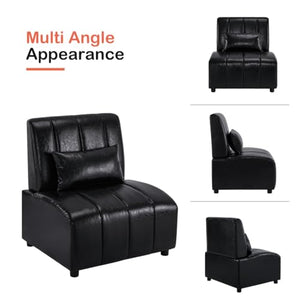 MCombo Accent Sofa Chair, Faux Leather Armless Modular Guest Reception Chair - Black