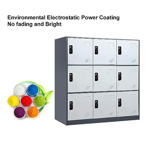 Fumedo 9 Doors Metal Storage Locker with Combination Lock and Card Slot (Gray)