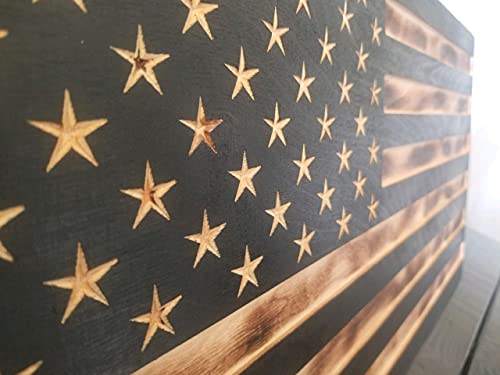 San Tan Woodworks Carved Burnt Wood Concealment American Flag. American Concealment Cabinet for The Home (Burnt)