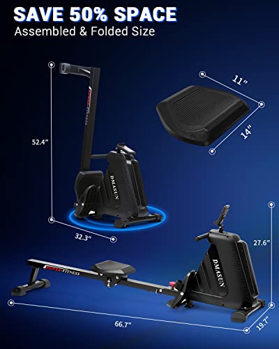 Rowing Machine, DMASUN Magnetic Rower Indoor Row Machine with 16 Level Resistance, LCD Display & Comfortable Seat Cushion, Rowing Machines for Home Use Foldable (2022 Upgraded)