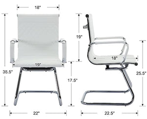 BESTANO Office Guest Chairs Set of 4 - Mid Back Modern PU Leather Desk Chairs, White