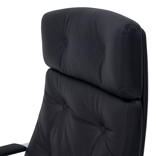 Perot Genuine Leather Aluminum Base High Back Executive Chair - Black