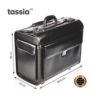 Leather Pilot Case Wheeled Business Laptop Travel Flight Briefcase Bag Hand Luggage (Wheeled Pilot Case)