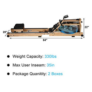 LONABR Folding Water Rowing Machine Solid Wood Rower with Digital Monitor Adjustable Resistance Home Gyms Training Fitness Equipment 330lbs Weight Capacity