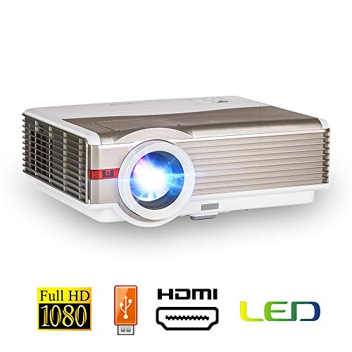 EUG Movie Projector LCD LED 5000 Lumen 8000:1 Contrast/1280x800/Support Full HD 1080P Home Video Projector HDMI USB AV DVD Computer TV Stick Game Console with Speaker/Zoom/Keystone