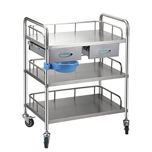 XZOTA Stainless Steel Medical Cart with Lockable 3 Shelves and 360°Rotate Wheels, 120x60cm