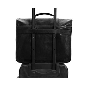 Floto Firenze Leather Buckle Strap Briefcase Messenger Bag - 1 Gusset (Black)