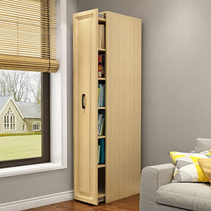 None Narrow Cabinet with Wheels, Mobile Bookcase, 6 Layers Shelves, Office File Storage Cabinet - Wood, 60 * 55 * 210cm