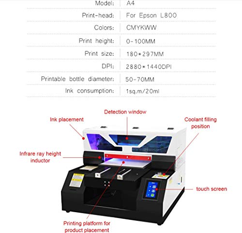 Full Automatic A4 UV Printer Flatbed Small UV Printers with RIP 9.0 for Phone Case, Bottle, Pen, Lighter, Acrylic, Wood, Glass (with Hard UV Ink)