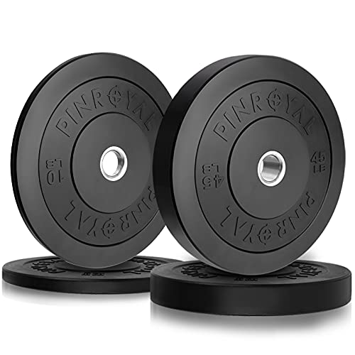 PINROYAL Bumper Plates 10LB 45LB Set, Olympic Weight Plates with 2 inch, Rubber Barbell Weight to Protect Floor, Smooth Strength Training Plates to Protect Bar from Scratches, Pair