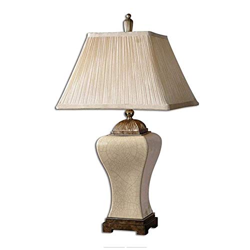 HIZLJJ High-end Rustic Ceramic Crackle Beige Shade Simple Post-Modern Creative for Living Room Family Bedroom BedsideTable Lamp