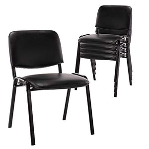 Wahson Stackable Guest Chairs Set of 5, Vinyl Leather, Metal Frames - Black