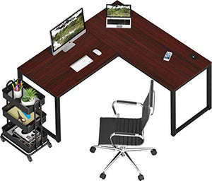 SHW Home Office 55"x60" Large L Shaped Corner Desk, Black Cherry