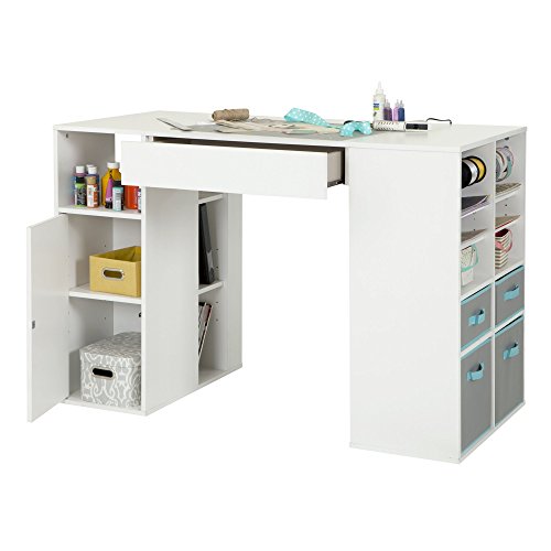 South Shore Crea Counter-Height Craft Table with Scratchproof Surface and Interchangeable Modules - 4 baskets included, Pure White