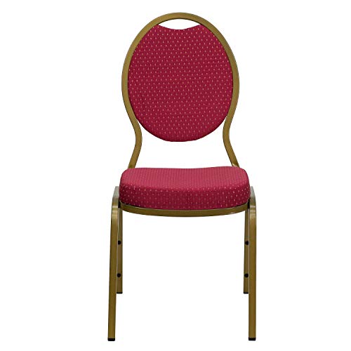 Flash Furniture 4 Pack HERCULES Series Teardrop Back Stacking Banquet Chair - Burgundy Patterned Fabric, Gold Frame