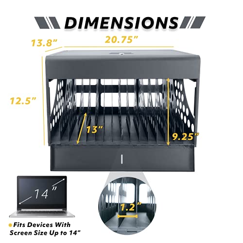 16-Device Charging Station for Chromebooks - Locking Charging Cabinet with Cable Management, Charger Storage, and Lock Included - Fits 14'' Screensize and 1.2'' Thick Tablets (Black)