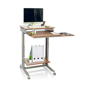 hjh OFFICE 830020 Desk Workstation Beech / Grey Standing Desk Home Office Height Adjustable with Wheels Keyboard Drawer