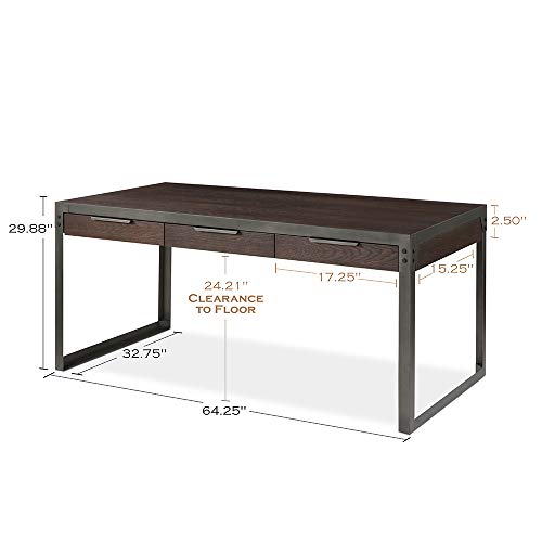 Landia Home Desk - Home Office Writing and Computer Workstation, Rustic and Industrial Design with Metal Frame and Oak Manufactured Wood Veneer