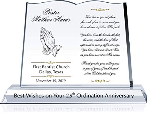 Personalized Crystal Bible Shape Pastor Appreciation Gift Plaque, Customized with Pastor & Church Name, Unique Appreciation for Pastor, Minister, Priest (M - 10")