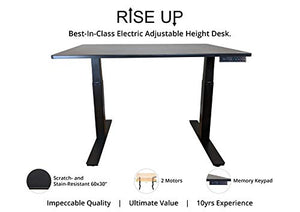 Rise UP Dual Motor Electric Standing Desk 60x30 Black Desktop Premium Ergonomic Adjustable Height sit Stand up Home Office Computer Desk Table Motorized Powered Modern Furniture Small Standup Table