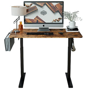 IRONCK Adjustable Height Desk,Standing Desk with Crank Handle,Sit Stand Desks with Storage Bag, Home Office, Brown
