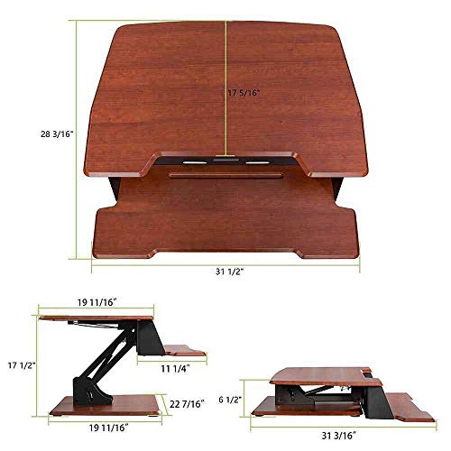 EE Eureka Ergonomic Standing Desk Converter, Adjustable Sit Stand Desk Converter for Laptop Computer Workstation, 31.5 Inch Wide, No Assembly Required, Cherry