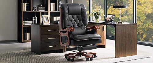 Kinnls Big and Tall Evan Massage Office Chair 2.0 with Footrest - Genuine Leather Executive Chair