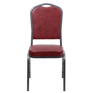 LIVING TRENDS Marvelius Crown Back Banquet Chair 10 Pack - Burgundy Vinyl/Silver Vein Frame