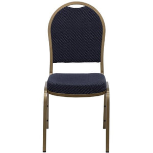 LIVING TRENDS Marvelius Dome Back Stacking Banquet Chair 10 Pack - Navy Patterned Fabric, Gold Frame