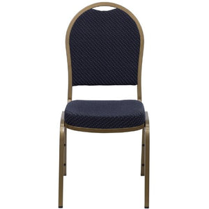 LIVING TRENDS 20 Pack Marvelius Dome Back Stacking Banquet Chair - Navy Patterned Fabric/Gold Frame