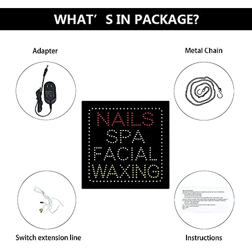 LED Nails SPA Massage Facial Waxing Open Light Sign Super Bright Electric Advertising Display Board for Eyelash Extension Business Shop Store Window Bedroom (24" x 24", HSN0179)