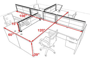 UTM Furniture Modern Aluminum Office Workstation Desk Set, Four Person L Shape Divider, OT-SUL-FPS42