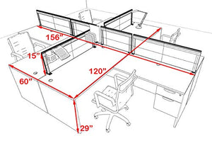 UTM Furniture Modern Aluminum Office Workstation Desk Set, Four Person L Shape Divider OT-SUL-FPS44