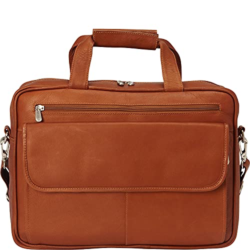 Piel Leather Slim Top-Zip Briefcase, Saddle, One Size