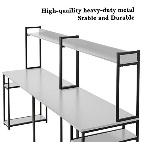 78" 2 Person Computer Desk Double Workstation Home Office Writing Desk W/Shelf (Color : Black)