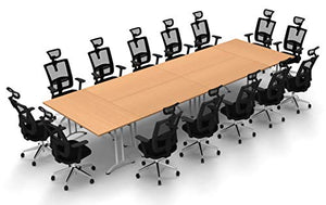 TeamWORK Tables 14 Person Conference Meeting Seminar Tables & Chairs Set - Model 5448, BIFMA Top Spec Commercial Adjustable Manager Chairs - Black Chairs/Beech Tables