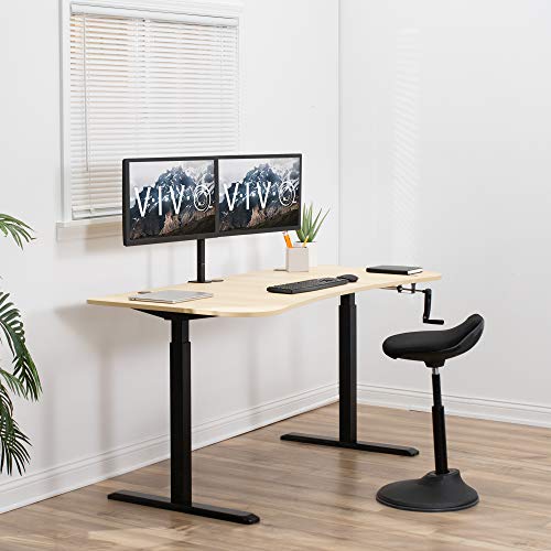 VIVO Height Adjustable Stand Up Desk, Crank System, Complete Workstation with 3 Section Light Wood Table Top, Black Frame, DESK-KIT-1MBC