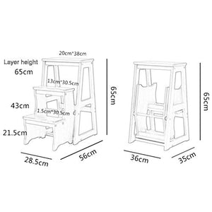 LUCEAE Wooden 3-Step Folding Step Stool - Sturdy & Durable Library Climbing Ladder