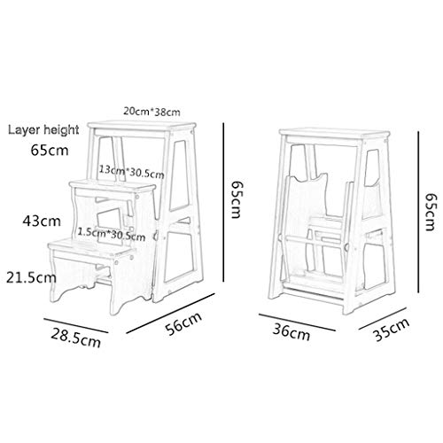 LUCEAE Wooden 3-Step Folding Step Stool - Sturdy & Durable Library Climbing Ladder
