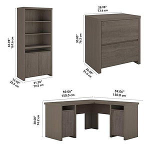Bush Furniture Bristol L Shaped Desk with File Cabinet and Bookcase in Gray - Engineered Wood