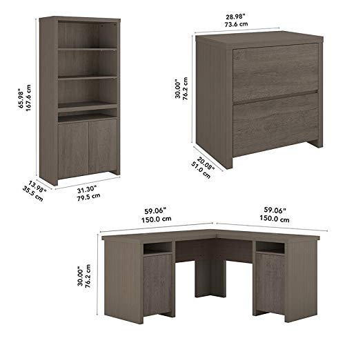 Bush Furniture Bristol L Shaped Desk with File Cabinet and Bookcase in Gray - Engineered Wood