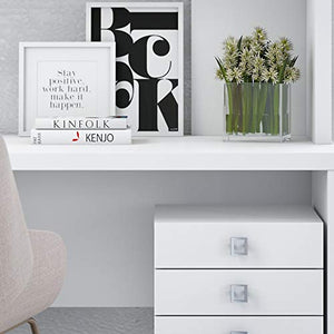 kathy ireland Office by Bush Business Furniture Echo L Shaped Desk with Hutch and Mobile File Cabinet, Pure White, Standard Delivery