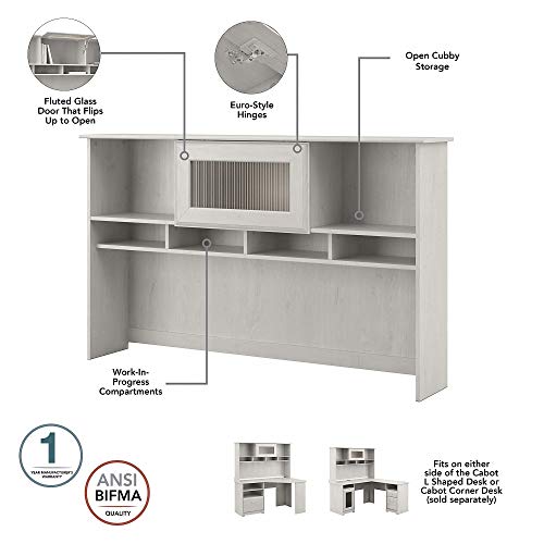 Bush Furniture Cabot L Desk with Hutch, Lateral File and 5 Shelf Bookcase, Linen White Oak