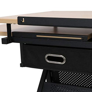P2 MDF Tabletop & Powder Coated Iron Legs Drafting Desk Drawing Table Adjustable with Stool Arts & Crafts Creative Center