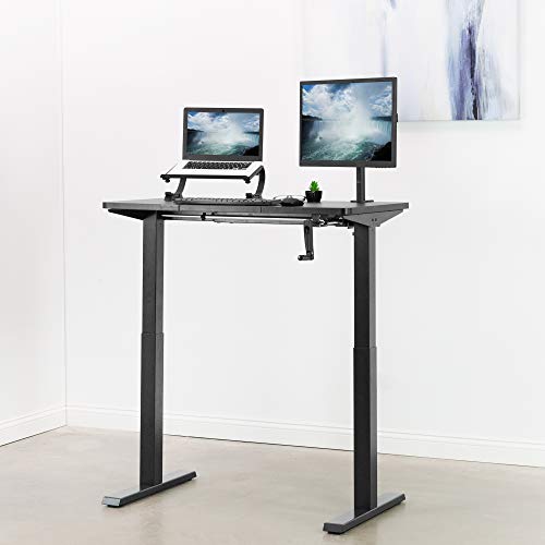 VIVO Manual 43 x 24 inch Stand Up Desk, 3 Section Table Top with Frame, Height Adjustable Standing Workstation with Foldable Handle, Black, DESK-MB43TB