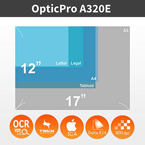 Plustek OpticPro A320E A3 CCD Flatbed Scanner - 12" x 17" Scan Area, 7.8 Second Speed