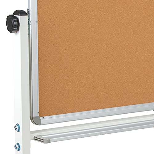 Flash Furniture HERCULES Series 53"W x 59"H Reversible Mobile Cork Bulletin Board and White Board with Pen Tray
