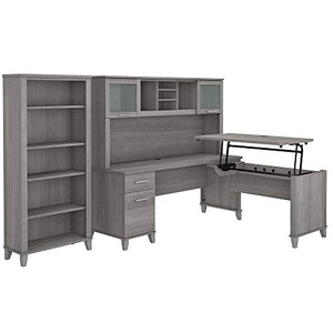 Bush Furniture Somerset Platinum Gray L Shaped Desk with Hutch and Bookcase, 72W