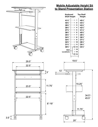 Stand Up Desk Store Mobile Rolling Adjustable Height Standing Workstation with Printer Shelf and Slideout Keyboard Tray (Black Frame/Black Top, 30" Wide)